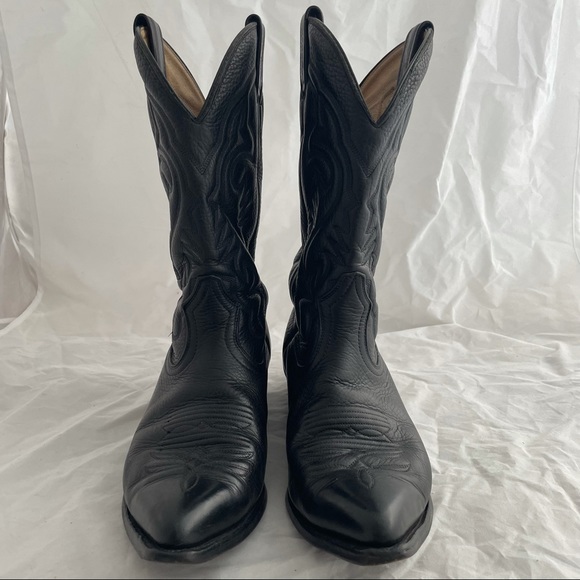 Boulet Black Leather Cowboy Boots Men’s Size 8.5 Style 7362505 Western Rodeo - Picture 2 of 9